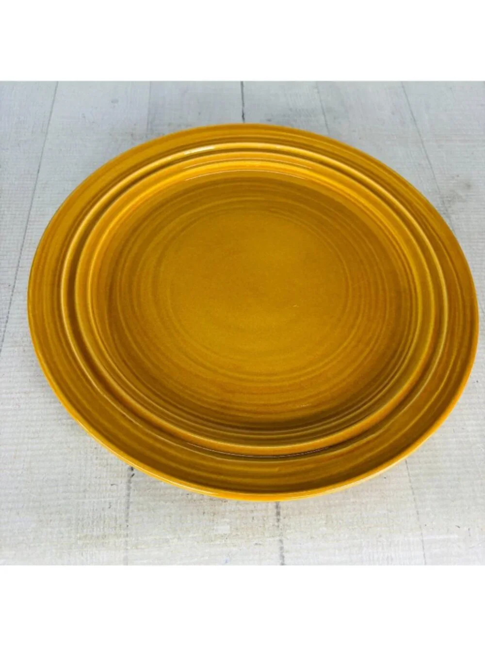 Noble Excellence HARPER Golden Rustic Yellow Rings Stoneware Dinner Plate Set 4
